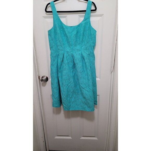 NIne West Sleeveless Aqua Textured Fit & Flare Dress With Pleated Detail - 14 - Picture 2 of 11